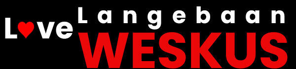 Text design featuring the words 'Love Langebaan' in white and red against a black background, representing the Weskus area.