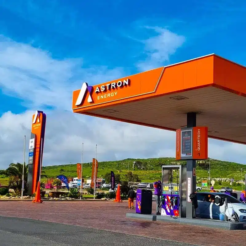 The Astron Energy Langemeer Petrol Station in Langebaan with its branded orange image and signage.