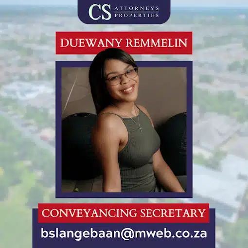 A Picture of Duewany Remmelin as a conveyancing secretary at Chris Smit Attorneys in Langebaan.