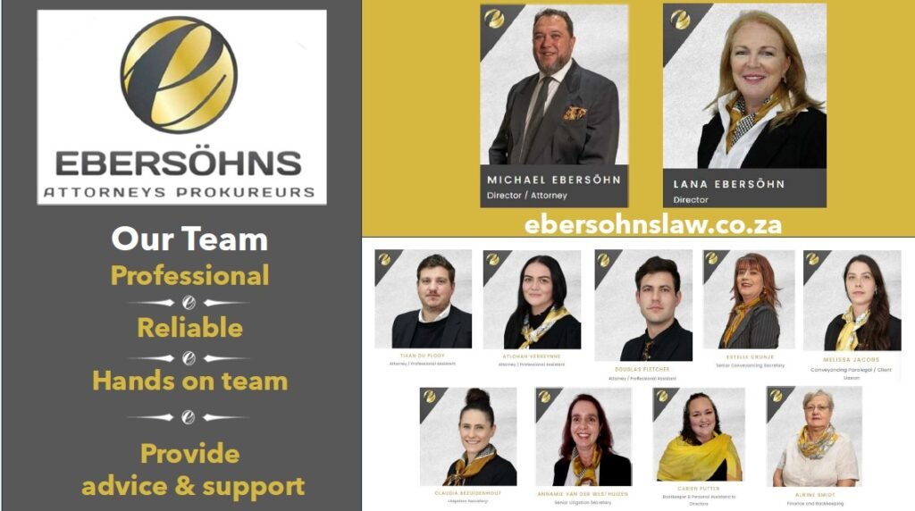 A selection of pictures of all the staff and Directors of Ebersohns Attorneys in Langbeaan.