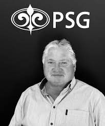 A Black and white picture of Hein de Villiers at PSG Wealth Langbeaan