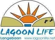 The logo for lagoon Life Computer Services in Langebaan. This graphic is a drawing of a sun in organge, two round hills that represent the beaches in tan colour and piece of blue for the sea. All curved into a semi circle. Writing in blue.