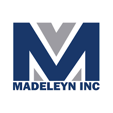 The logo of Madeleyn Incorporated Attorneys in Langebaan with blue and grey graphics and letters on white background.