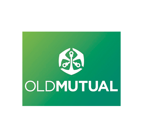 The logo of Old Mutual in Langebaan with white letters on green background.