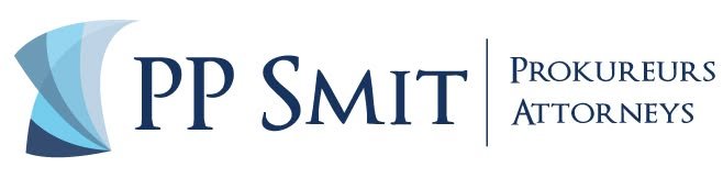 The logo of P.P. Smit Attorneys in Langebaan with whit background and letters in blue.