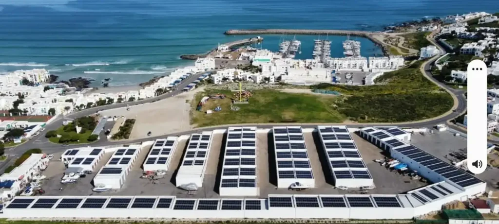 The view of the Langbeaan Boatyard towards the Langebaan lagoon at Club Mykonos, showing close access to the water and marina.