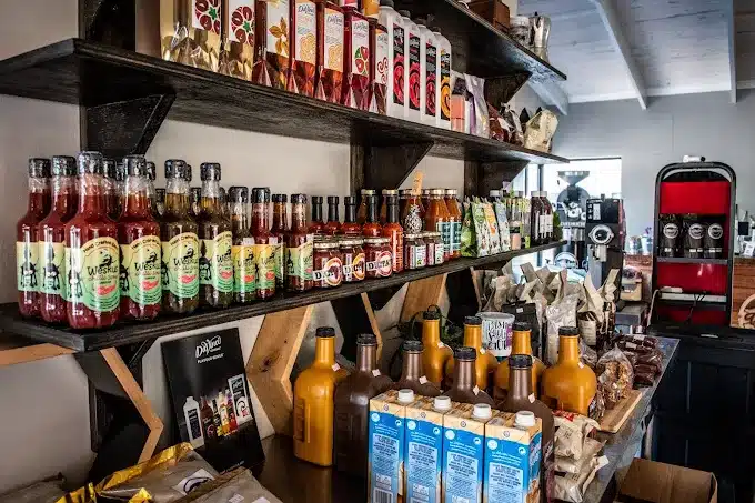 Products on display at the Weskus Cofee Roastery in Langebaan, as a Coffee Shop also offers varies condiments for sale.